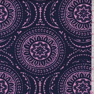 3 YD PC-ITY Violet/Hot Pink Circular Medallion Jersey Knit Fabric