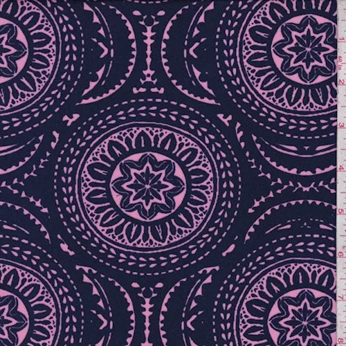 3 YD PC-ITY Violet/Hot Pink Circular Medallion Jersey Knit Fabric