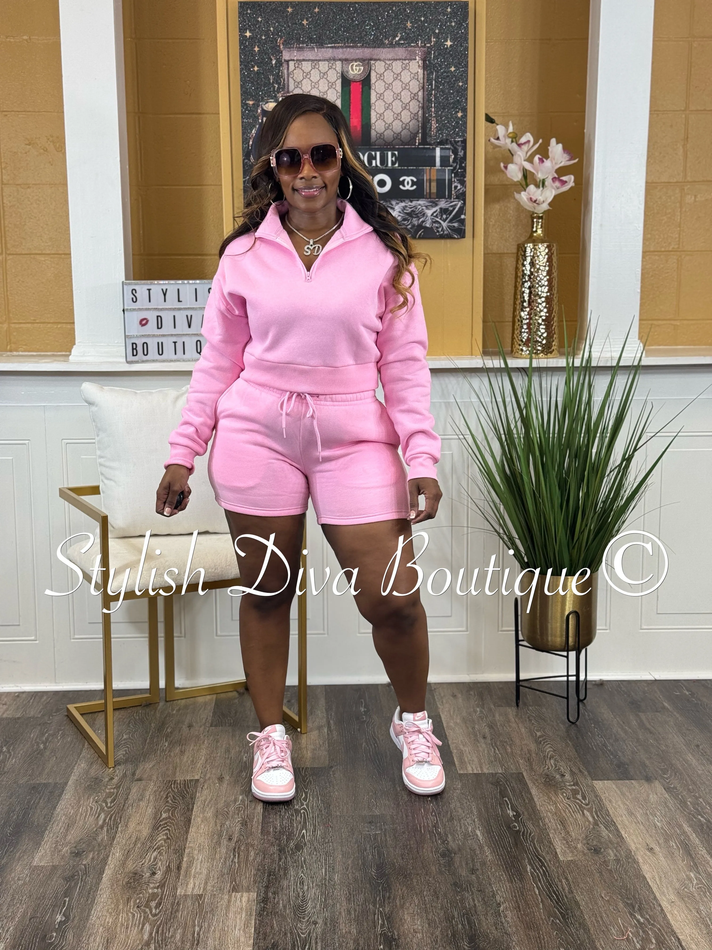 A Big Deal Fleece Biker Set (Pink)