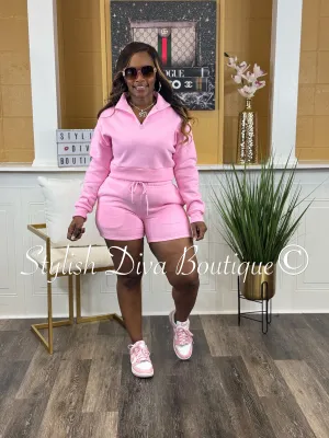 A Big Deal Fleece Biker Set (Pink)