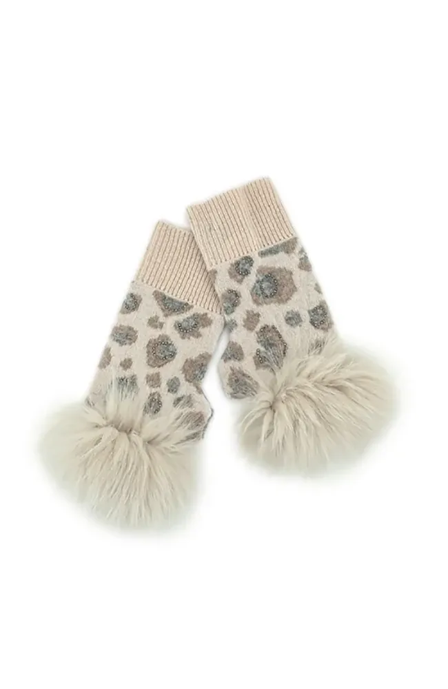 Animal Print Fingerless Gloves with Crystals