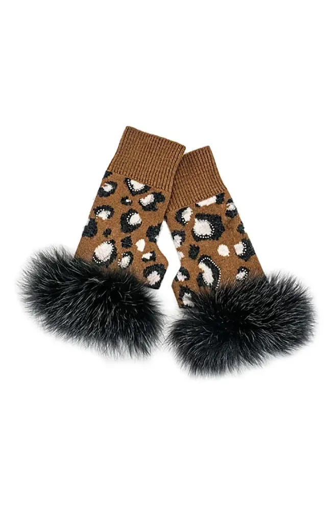 Animal Print Fingerless Gloves with Crystals