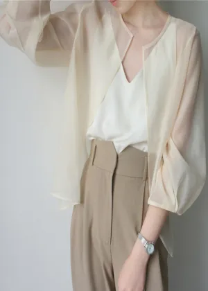 Beautiful Apricot Organza UPF 50  Cardigans Summer TZ014
