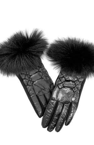 Black Shiny Puffer Gloves