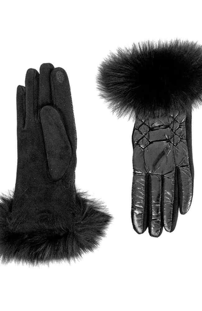 Black Shiny Puffer Gloves