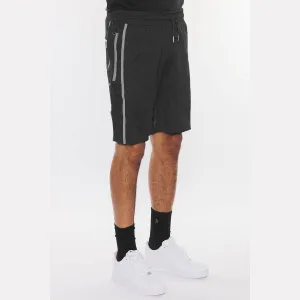 Black Solid Athlete Tape Shorts