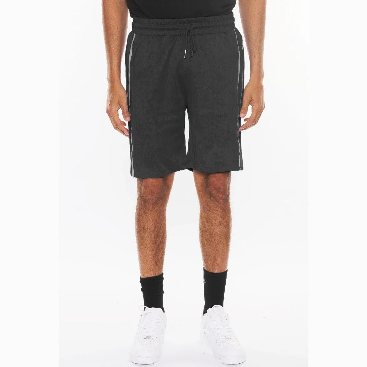 Black Solid Athlete Tape Shorts