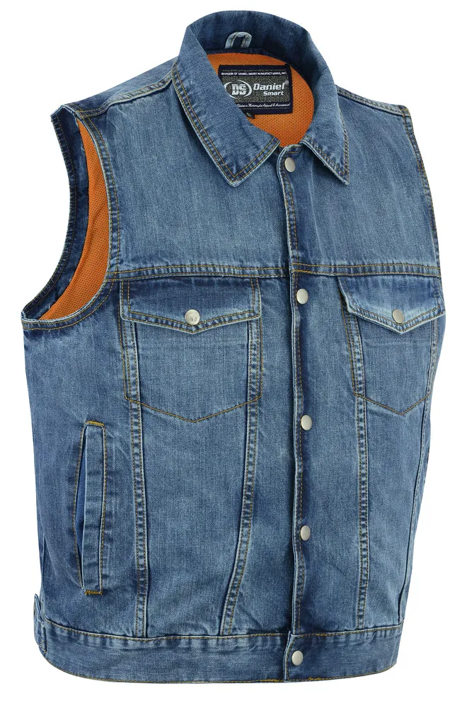 Blue Snap Front Denim Vest