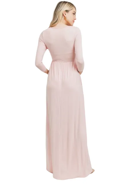 Blush- 3/4 sleeve Maxi Dress