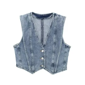 Broadway Denim Button Up Vest