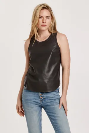 CARMELA PLEATHER TANK W/ CURVED HEM & CONTRAST BACK IRON