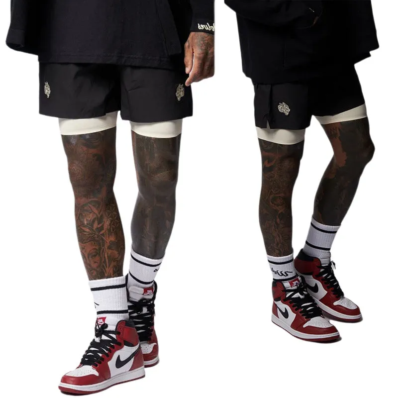 Casual fitness training men's double shorts