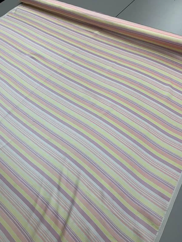 Cotton Candy Striped Printed Silk Charmeuse - Yellow / Pink / Purple