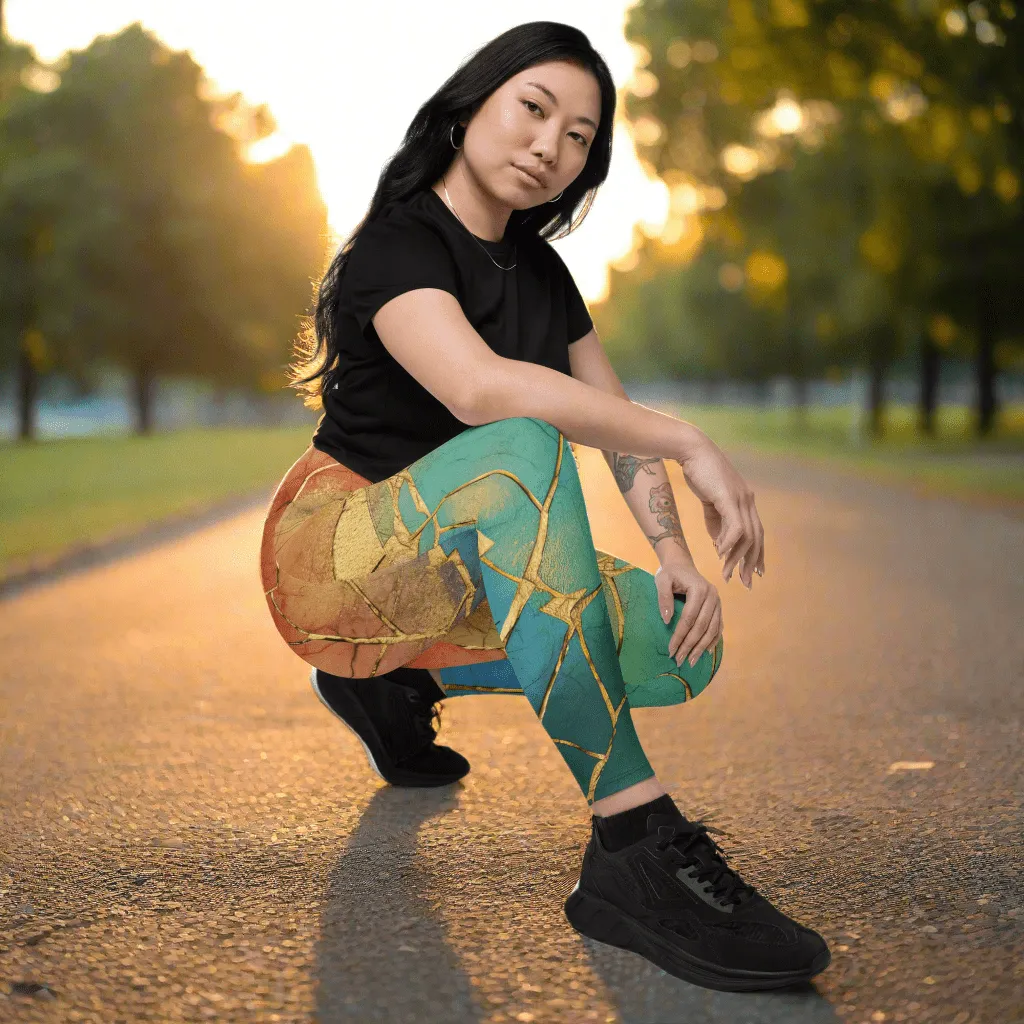 Cracked Rainbow Leggings with Gold Veining | High Waisted Empowerment Activewear