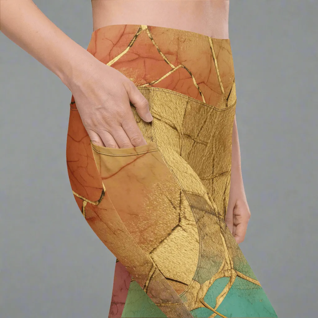 Cracked Rainbow Leggings with Gold Veining | High Waisted Empowerment Activewear