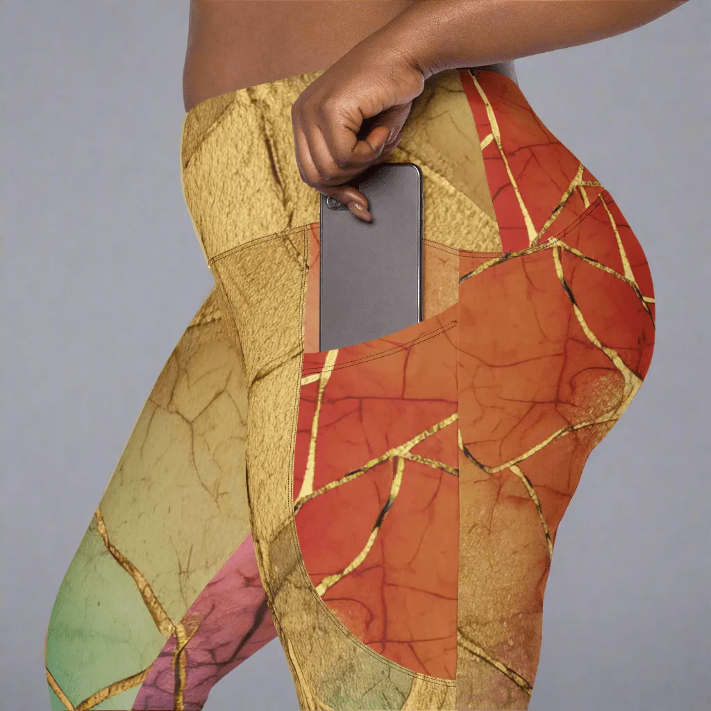 Cracked Rainbow Leggings with Gold Veining | High Waisted Empowerment Activewear
