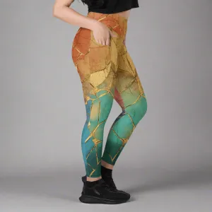 Cracked Rainbow Leggings with Gold Veining | High Waisted Empowerment Activewear