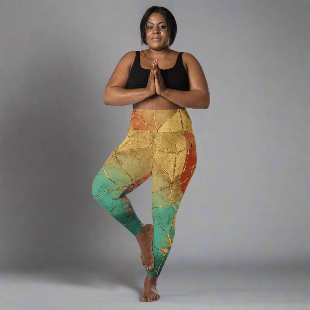 Cracked Rainbow Leggings with Gold Veining | High Waisted Empowerment Activewear