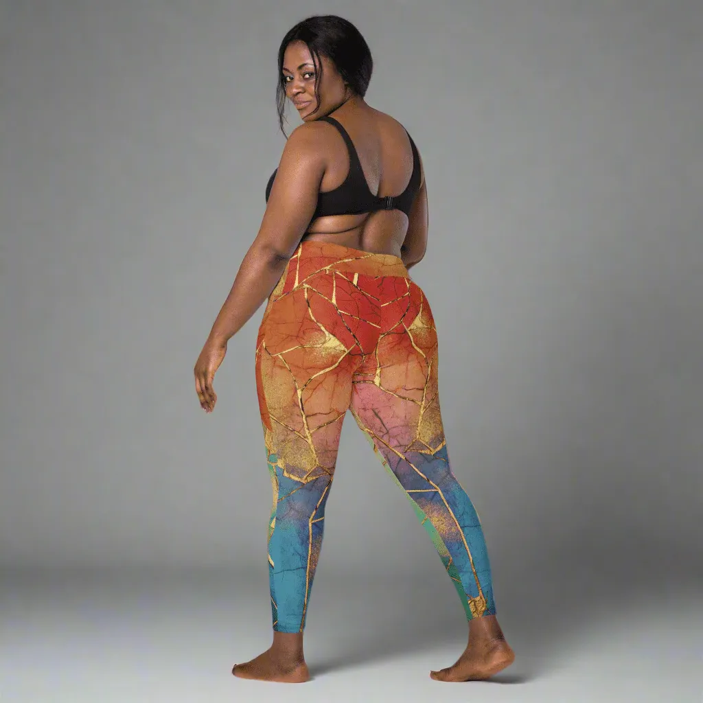 Cracked Rainbow Leggings with Gold Veining | High Waisted Empowerment Activewear