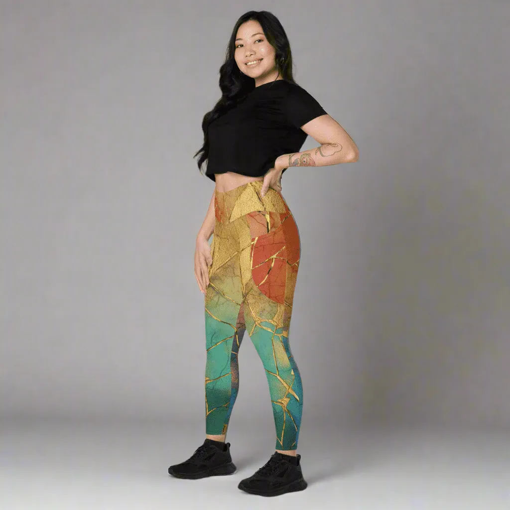 Cracked Rainbow Leggings with Gold Veining | High Waisted Empowerment Activewear