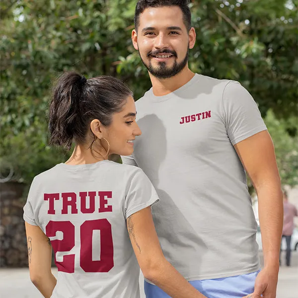Cute Couple Matching Shirts, Customized With Any Text on Front & Back, Sporty Design, Valentines Day Shirts, Couple Jerseys, Honeymoon Shirt