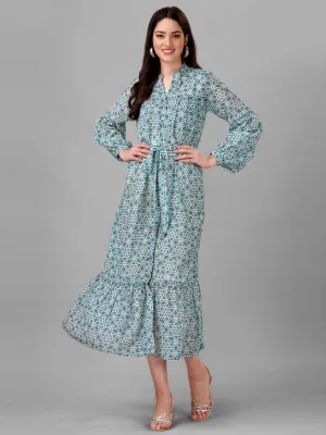 dresses for Women western wear Abstract Bottle Green Maxi Dress