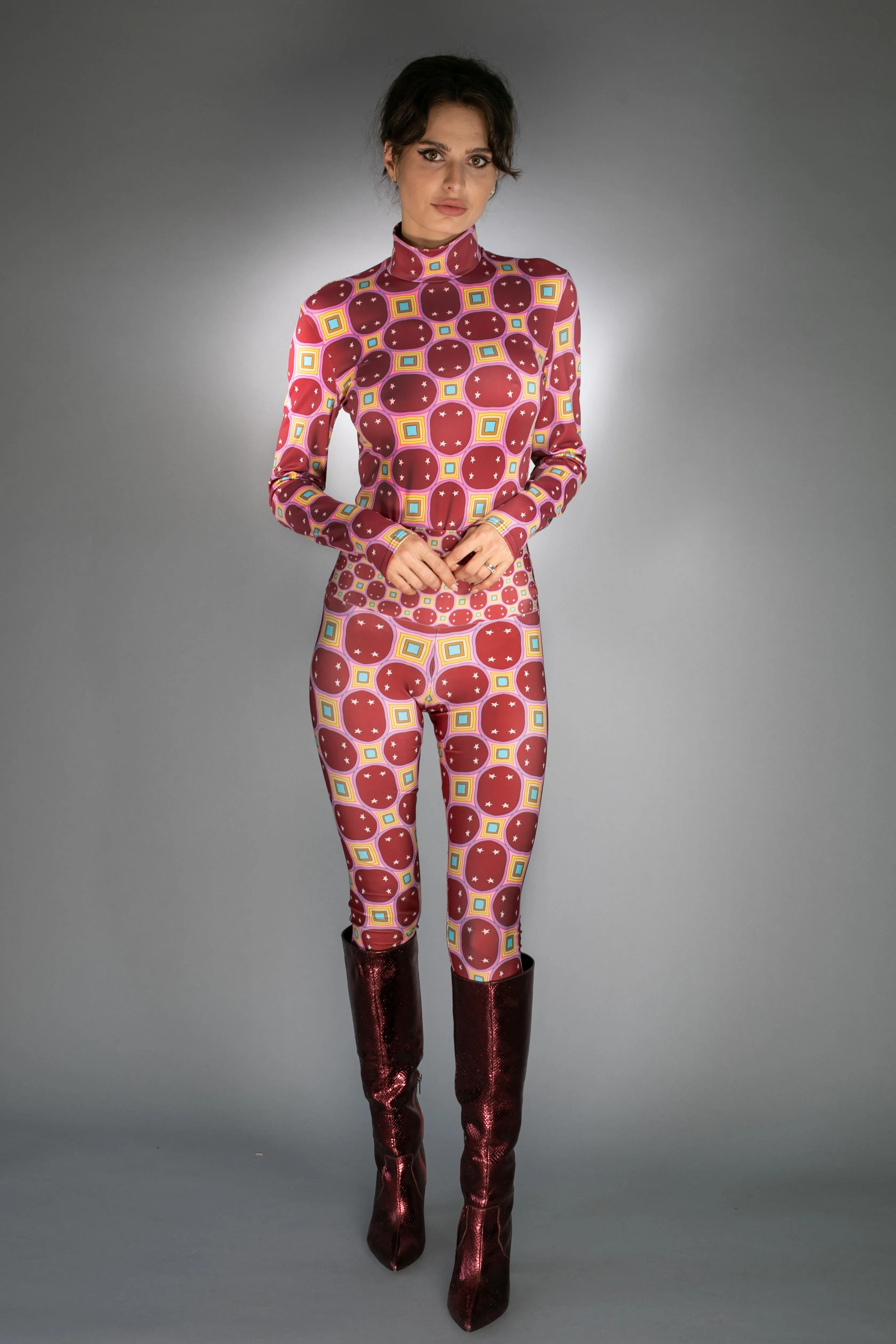 ED-002WE- LEGGINGS- STARS RAINBOW DARK RED