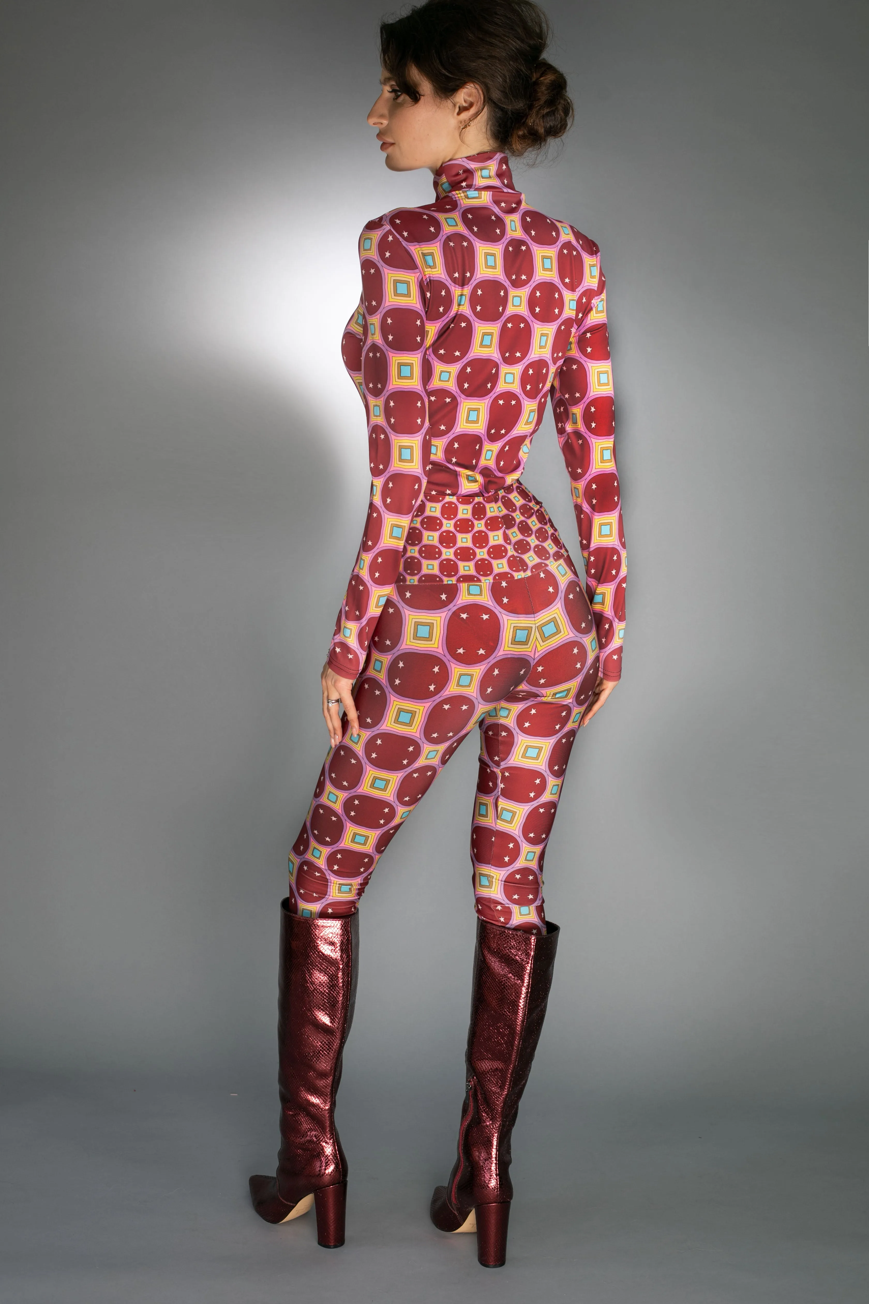 ED-002WE- LEGGINGS- STARS RAINBOW DARK RED