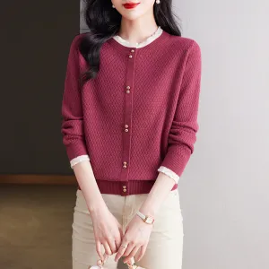 Elegant Lace Round Neck Knitted Cardigan