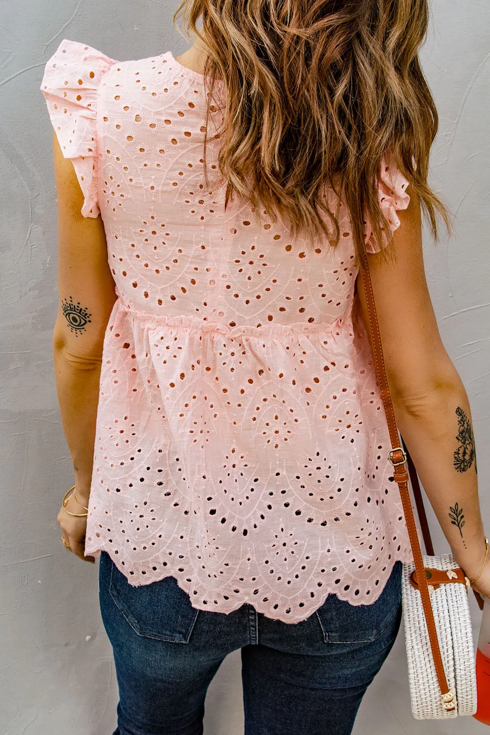Eyelet Lace Scalloped Tank Top