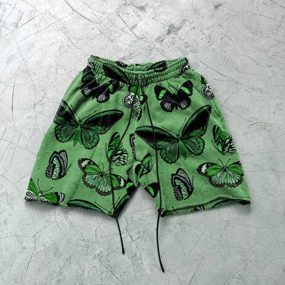 Fashion green butterfly retro casual shorts