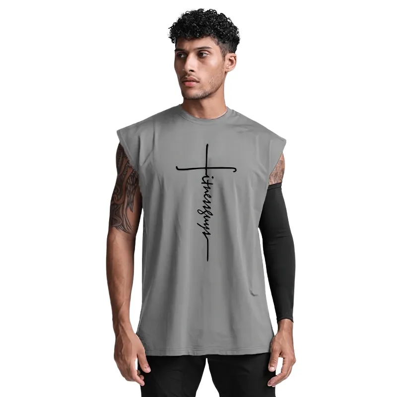 Fashion Letter Print Fitness Bodybuilding Tank Top / Men's Sleeveless Sports T-Shirt