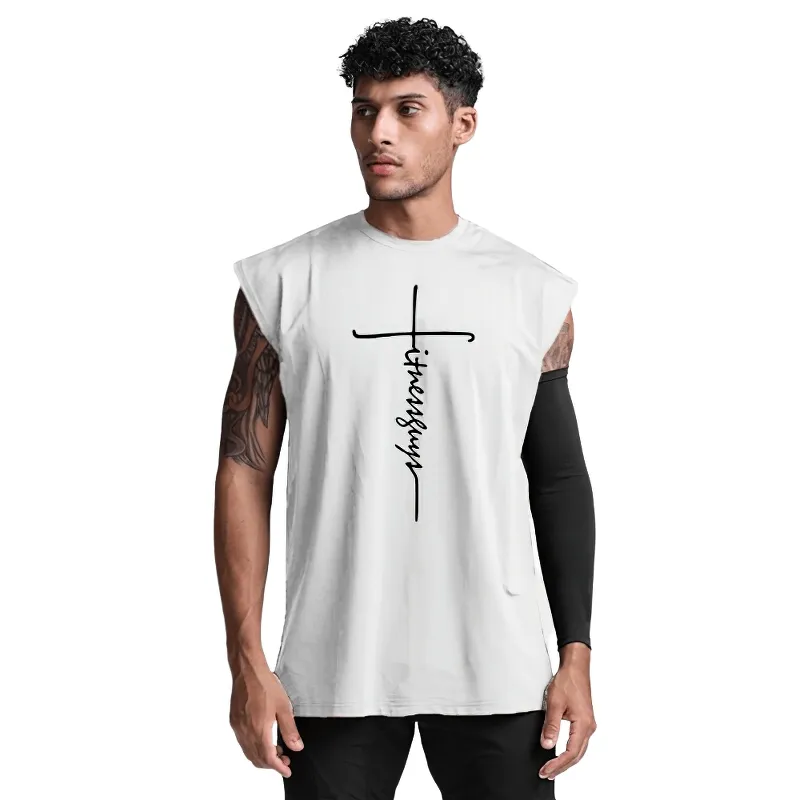 Fashion Letter Print Fitness Bodybuilding Tank Top / Men's Sleeveless Sports T-Shirt