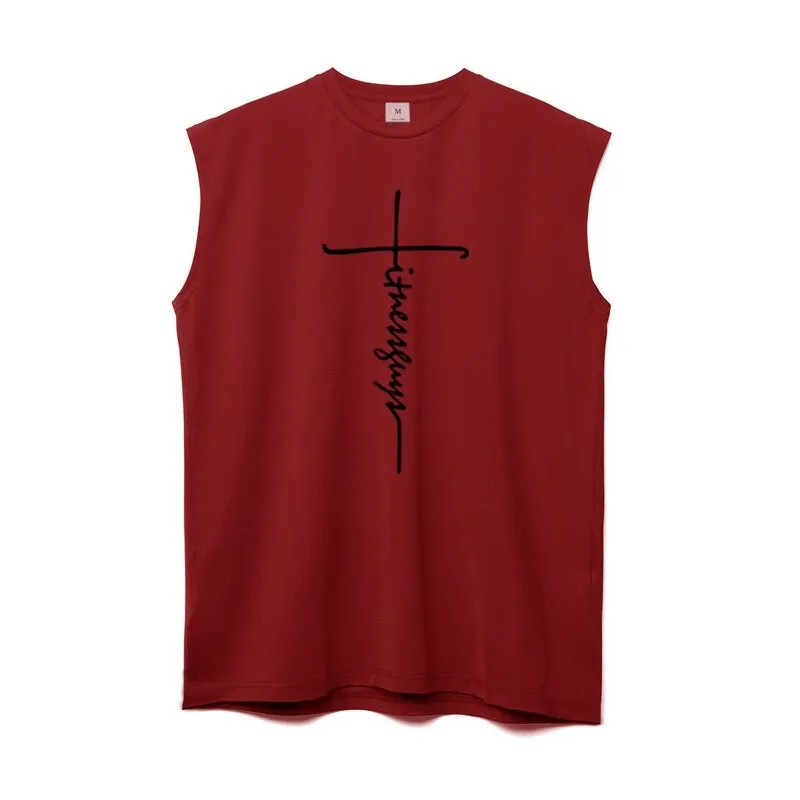 Fashion Letter Print Fitness Bodybuilding Tank Top / Men's Sleeveless Sports T-Shirt