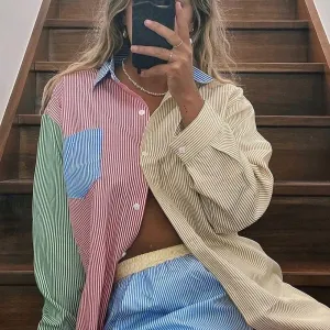 Fashion Striped Wholesale Women Blouses Colorblock Wholesale Shirts