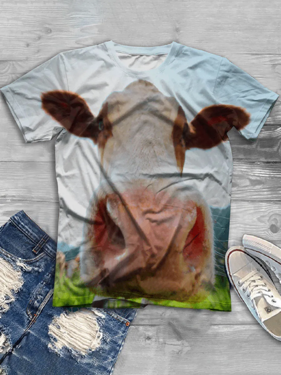 Fashionable Creative Bull Head Print Short Sleeve Casual T-shirt