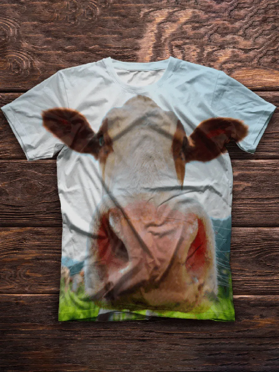 Fashionable Creative Bull Head Print Short Sleeve Casual T-shirt