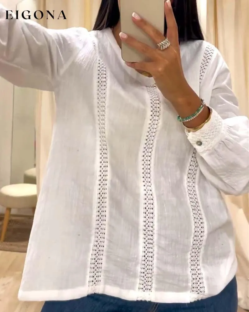 Fashionable lace round neck long sleeve top