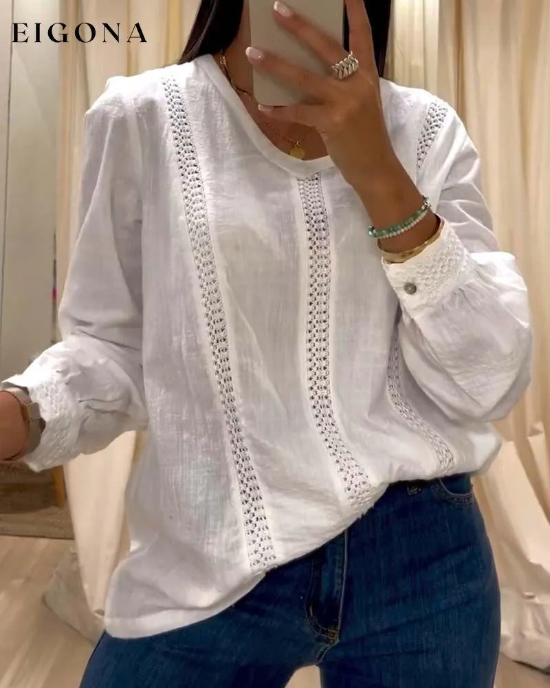 Fashionable lace round neck long sleeve top