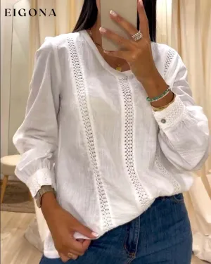 Fashionable lace round neck long sleeve top
