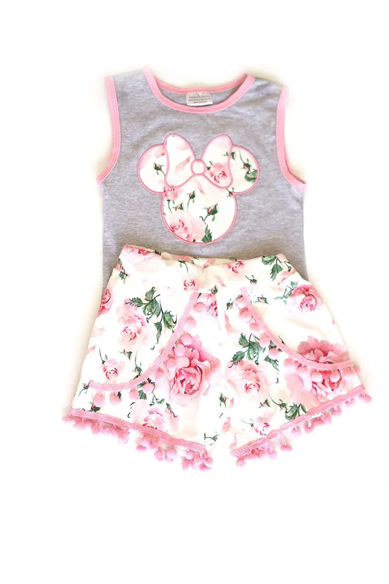 Girls Floral Minnie Mouse 2-Piece Set