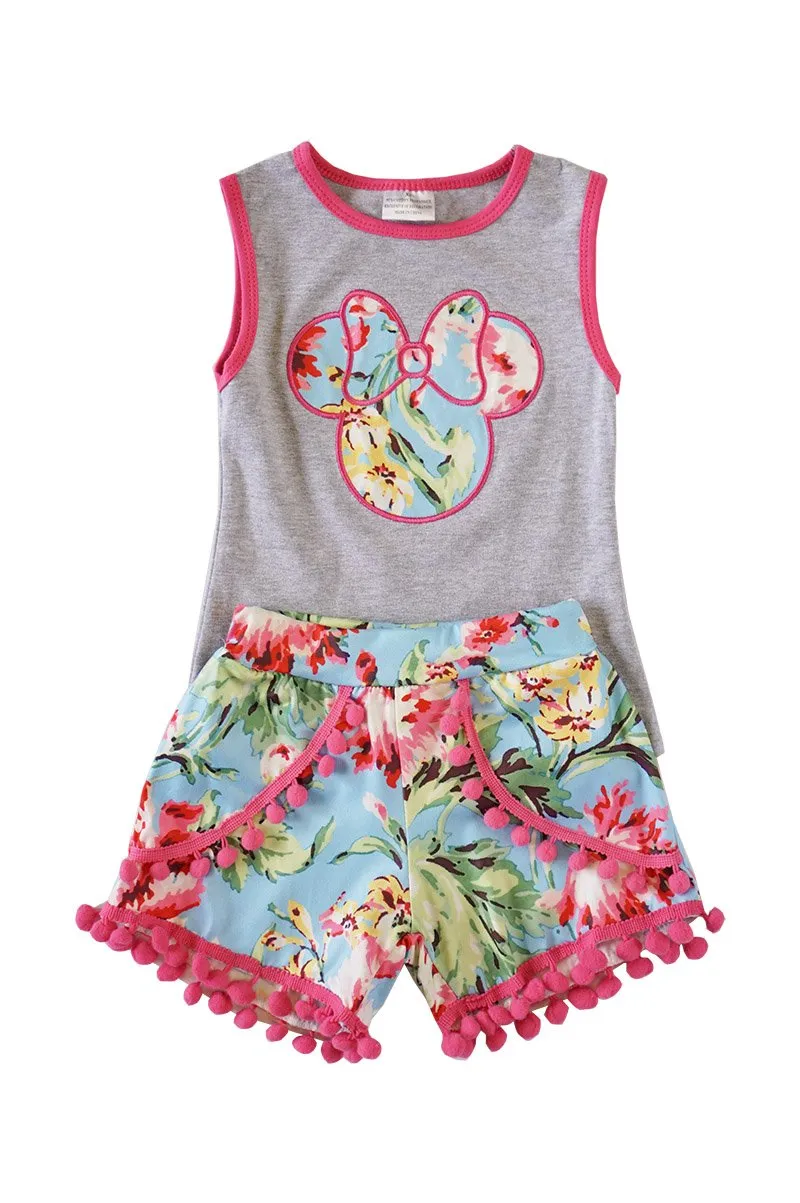 Girls Floral Minnie Mouse 2-Piece Set