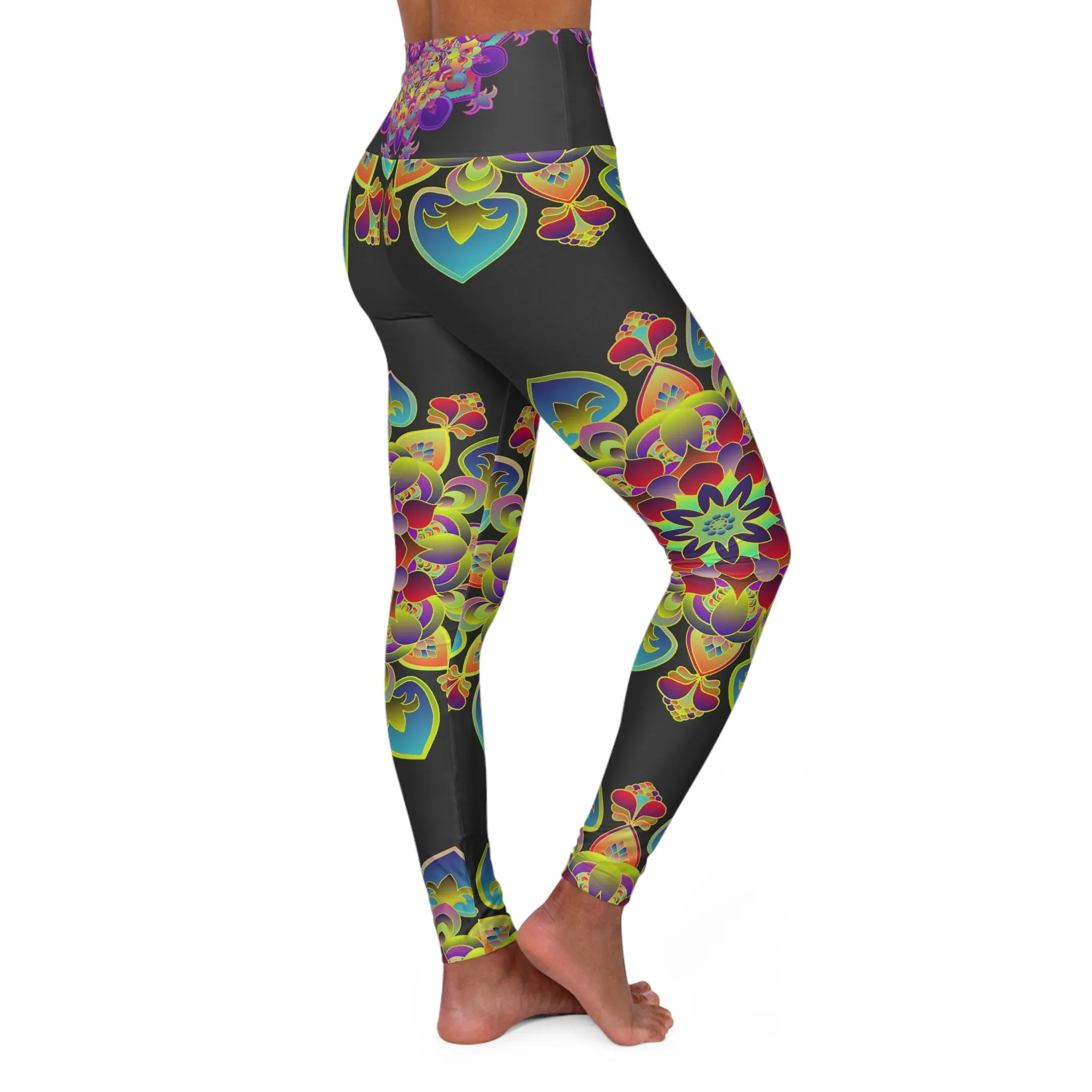 High Waisted Mandala Art Yoga Leggings - Charcoal