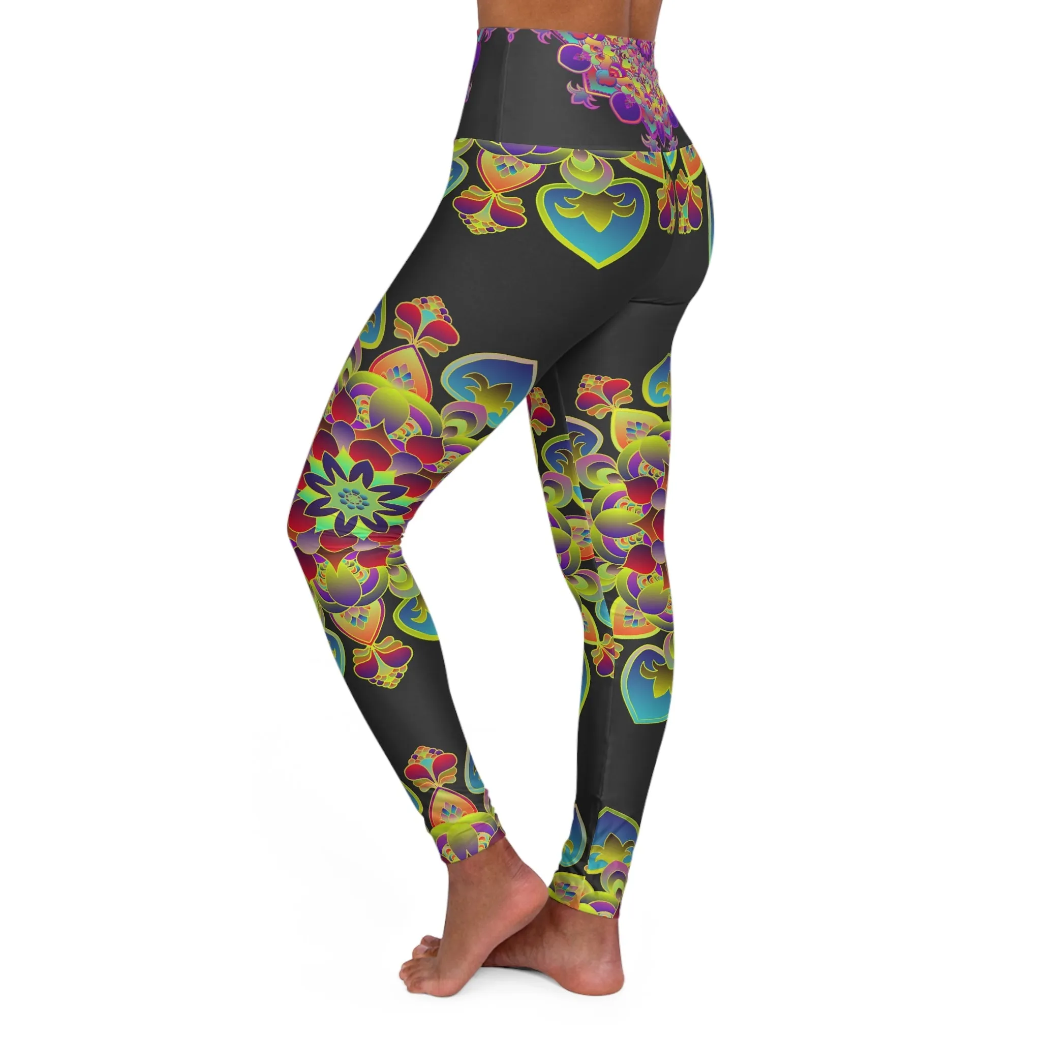 High Waisted Mandala Art Yoga Leggings - Charcoal