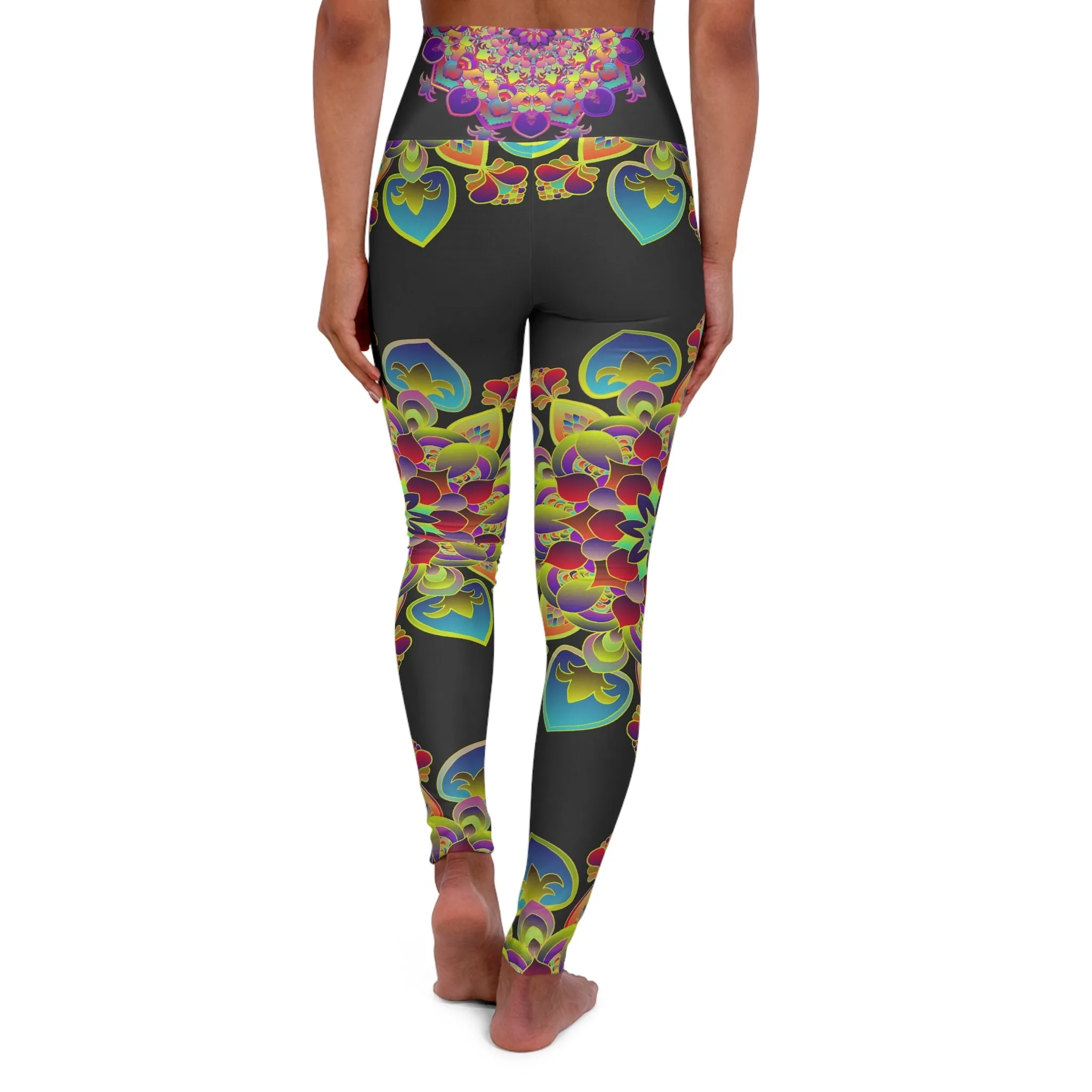 High Waisted Mandala Art Yoga Leggings - Charcoal