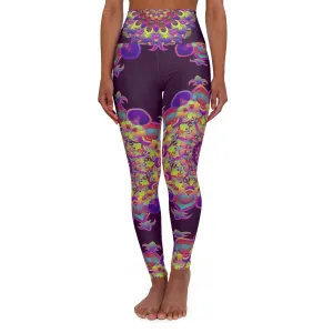 High Waisted Mandala Art Yoga Leggings - Dark Plum