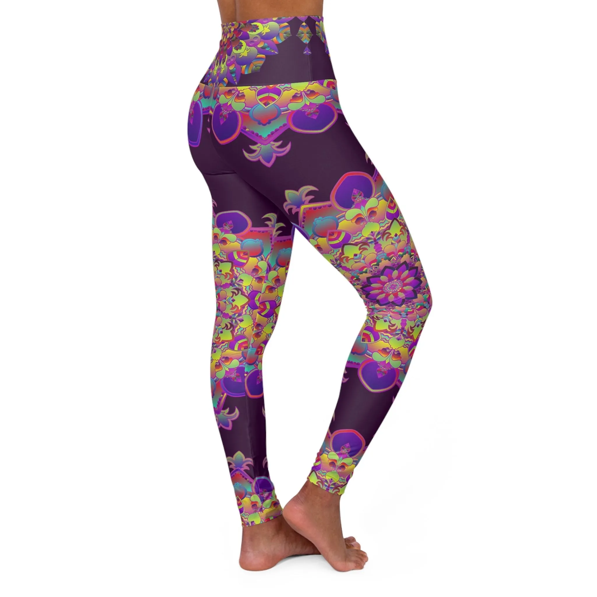 High Waisted Mandala Art Yoga Leggings - Dark Plum