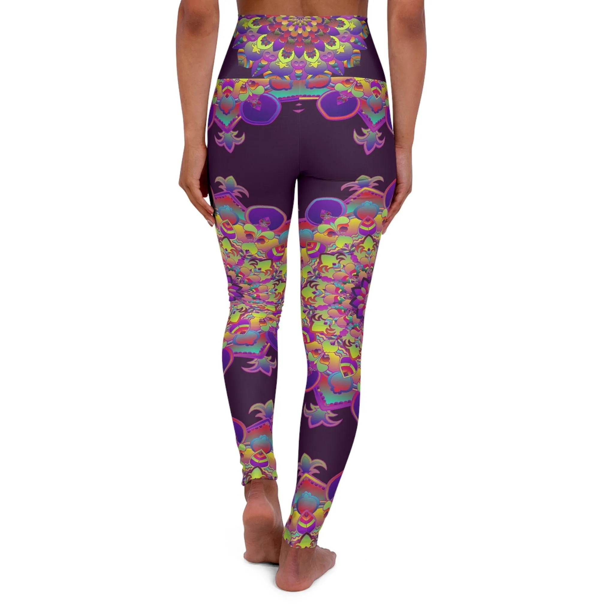 High Waisted Mandala Art Yoga Leggings - Dark Plum