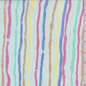 Ice Blue Multi Wavy Stripe Georgette Fabric