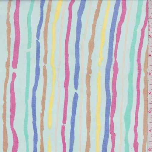 Ice Blue Multi Wavy Stripe Georgette Fabric